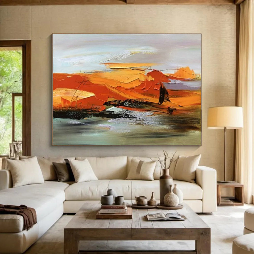 “Vibrant Orange Fusion” - Orange, Yellow, Gray Abstract Energetic Painting On Canvas PS0615