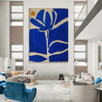 “Blue and Orange Floral Silhouette” - Minimalist Floral Painting On Canvas PT1834