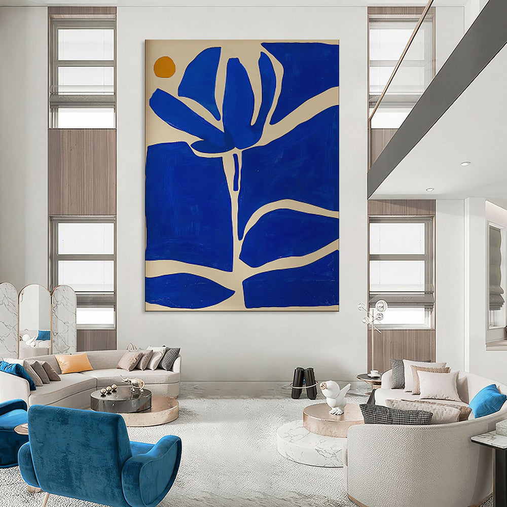 “Blue and Orange Floral Silhouette” - Minimalist Floral Painting On Canvas PT1834