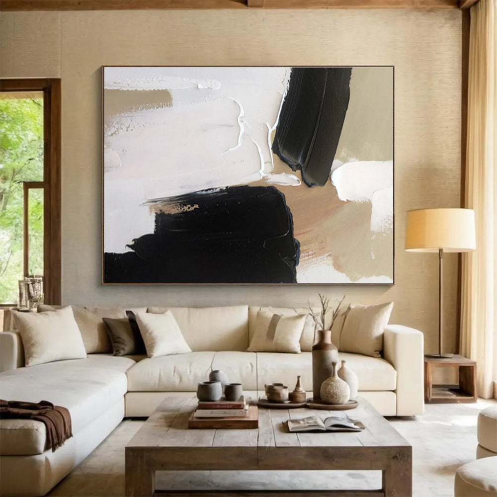 Neutral Palette with Contrast - Elegant Abstract Painting On Canvas DKS316