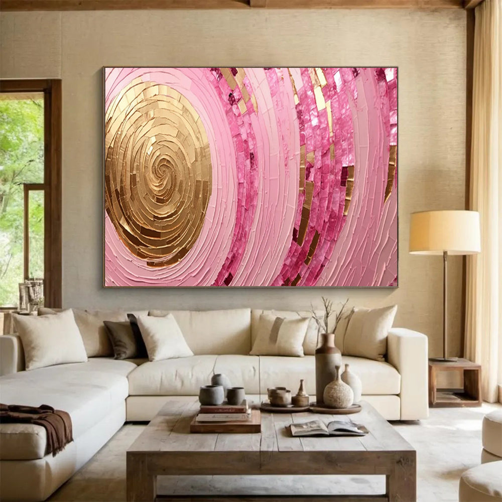 “Pink Spirals & Gold Centers” - Abstract Mandala - Painting On Canvas PT1707