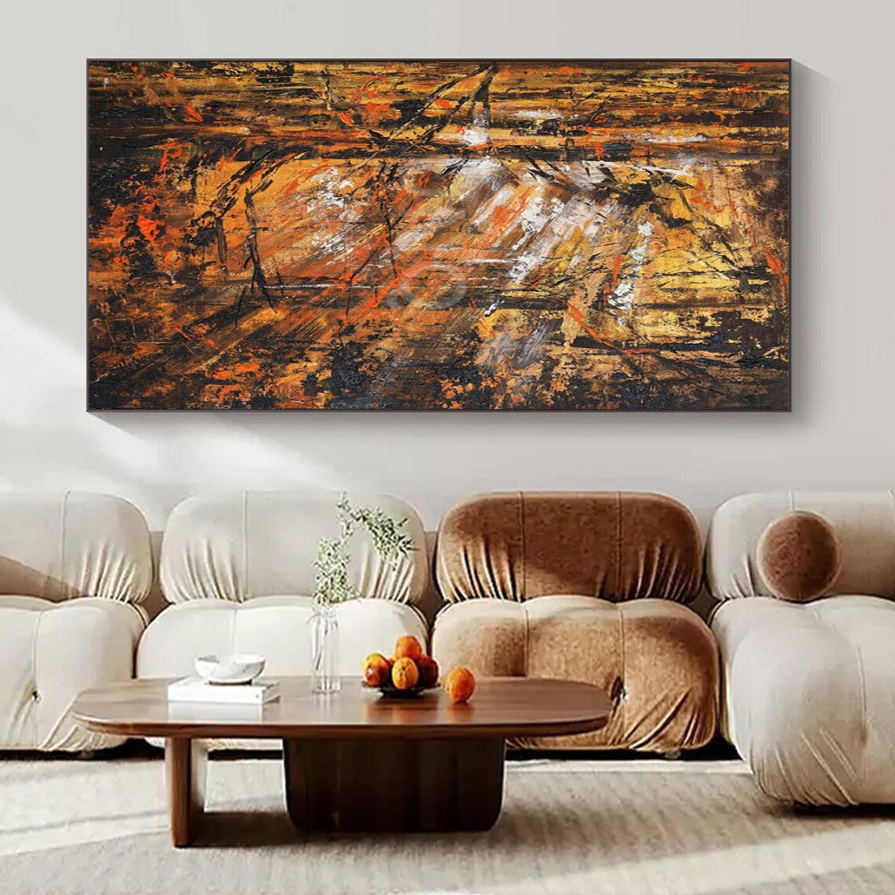 Rustic Orange - Brown Abstract Forest, "Autumn Woods" – Abstract Landscape Painting On Canvas PS0921