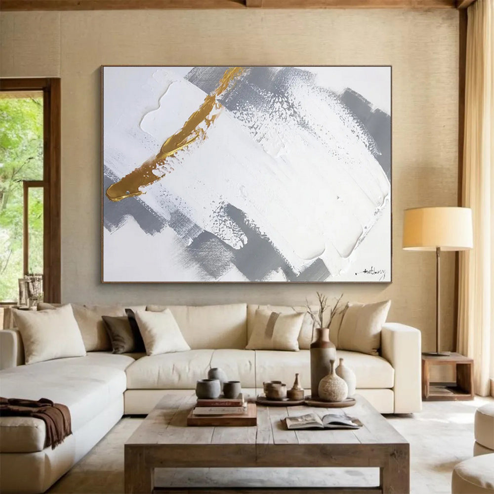 Gold Streak on Gray - Striking Abstract Painting On Canvas DKS317