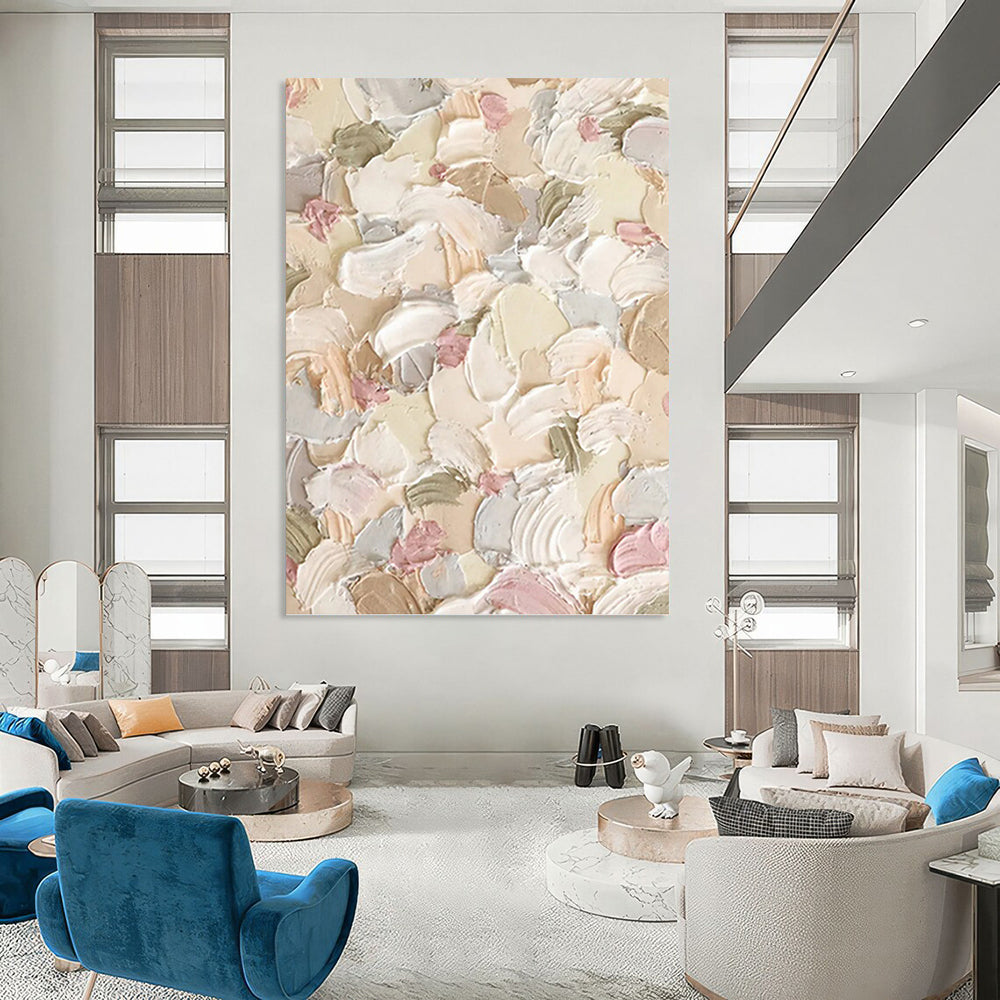 “Pastel - colored Textured Floral Abstract” - Impressionistic Flower Painting On Canvas PT0982