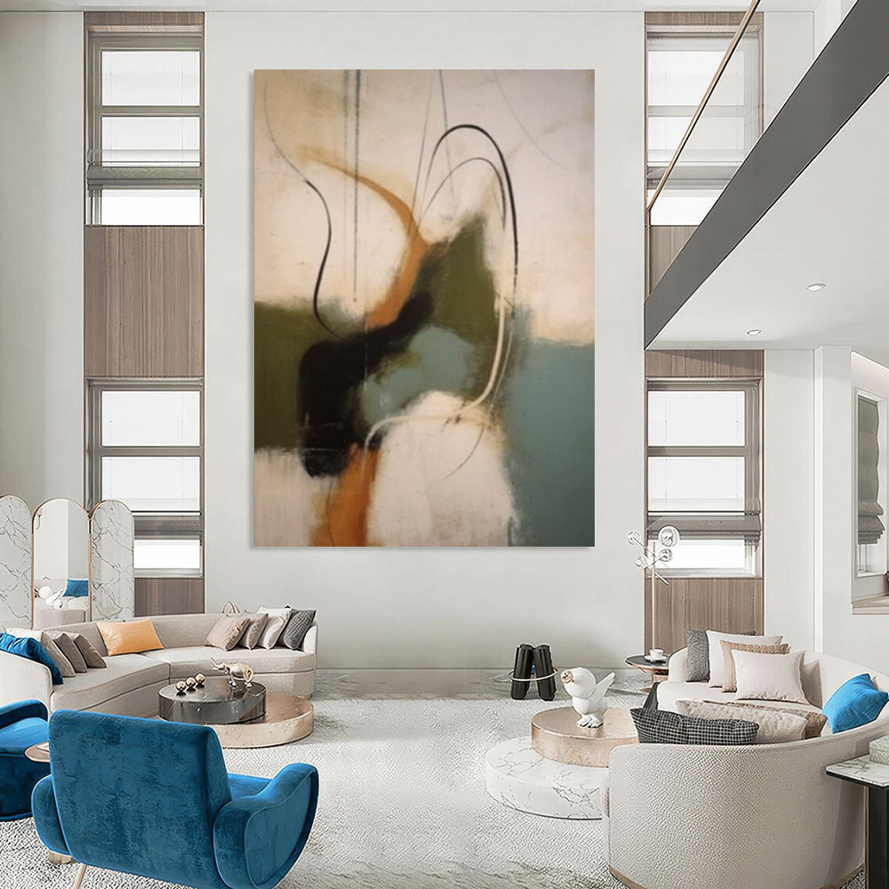 “Multicolor Abstract with Curved Lines” - Energetic Abstract Painting On Canvas DS365