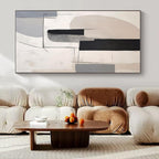 Black, White, Gray with Curved & Straight Lines "Geometric Flow" Abstract Painting On Canvas PS1375
