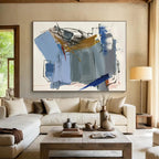Blue, Gray, Gold, Red Dynamic Shapes “Urban Symphony” - Painting On Canvas PS0804