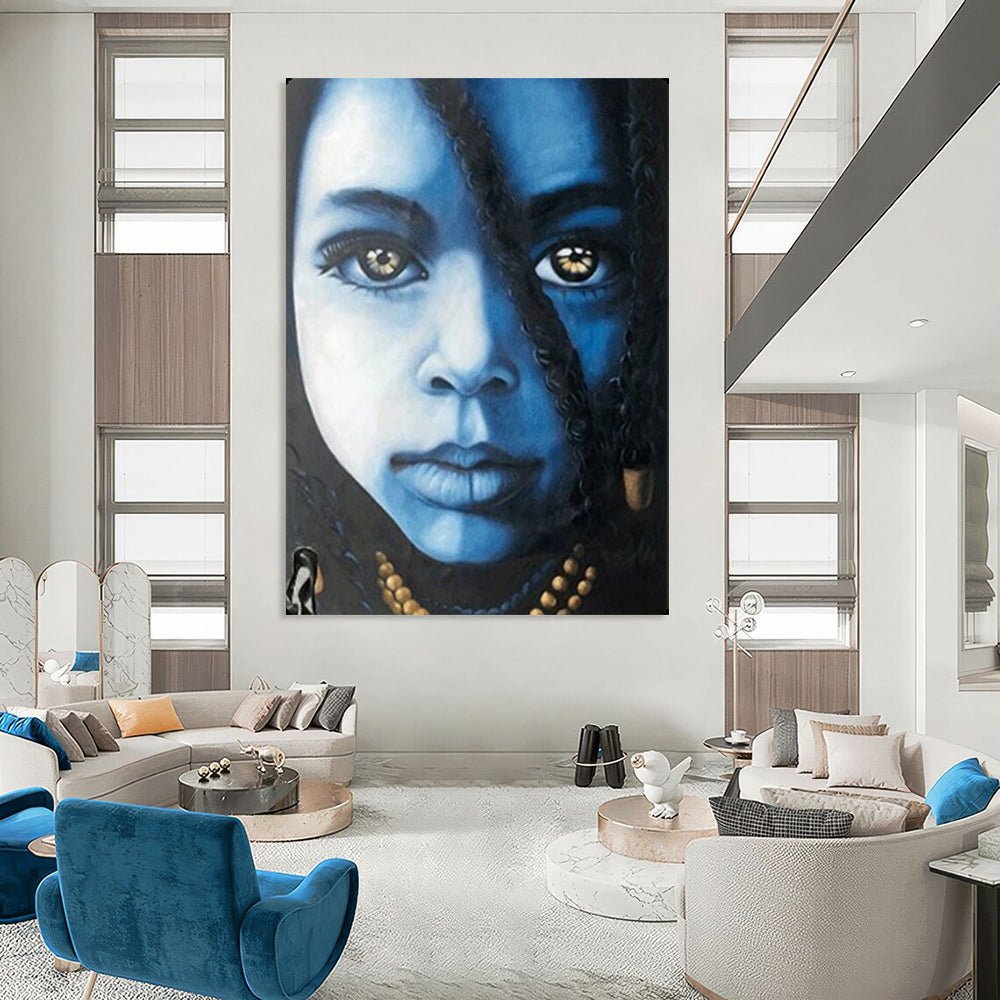 Blue Hue Portrait Monochromatic Abstract Face, Painting On Canvas PT2152