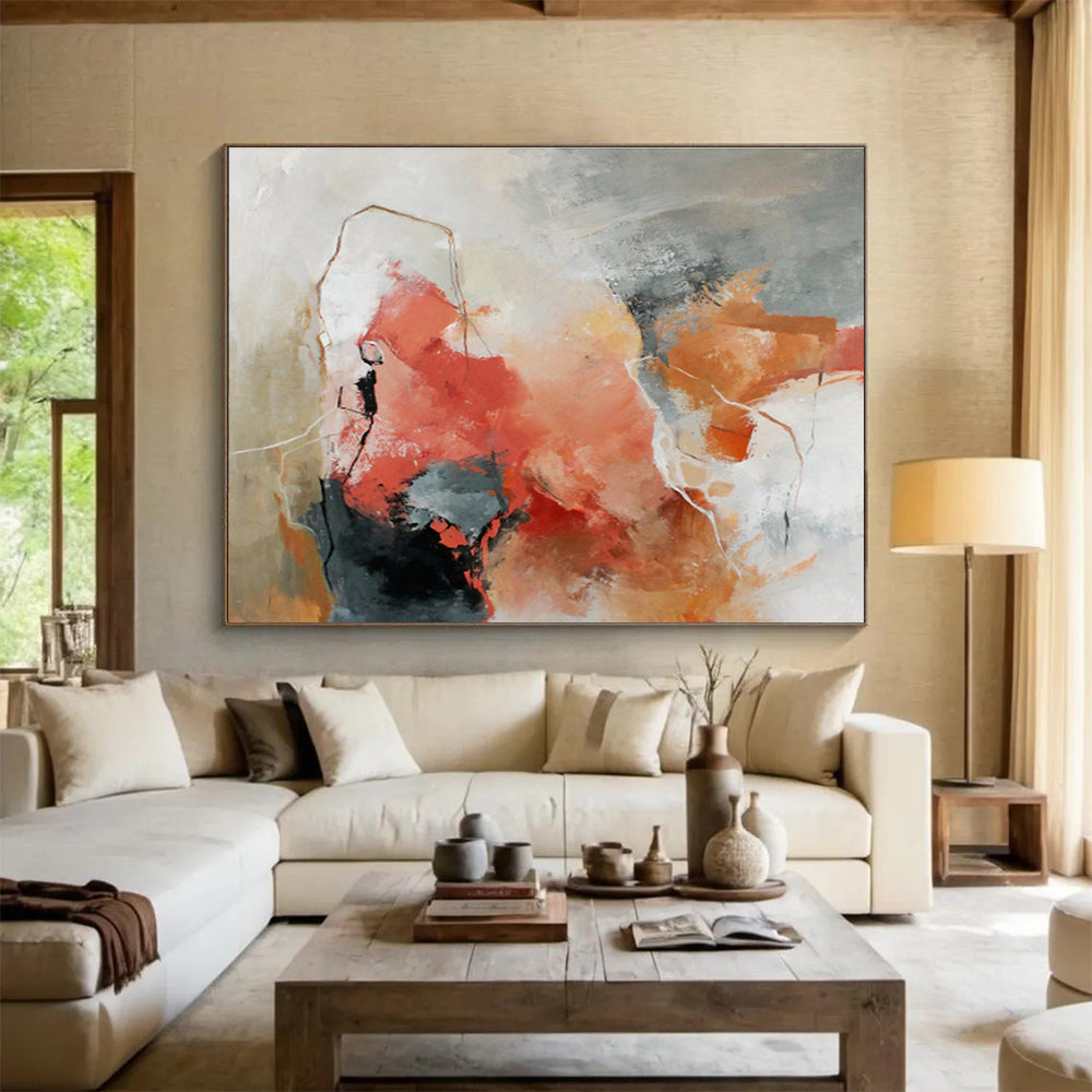 “Red And Earthy Abstract” - Abstract Painting On Canvas DKS515