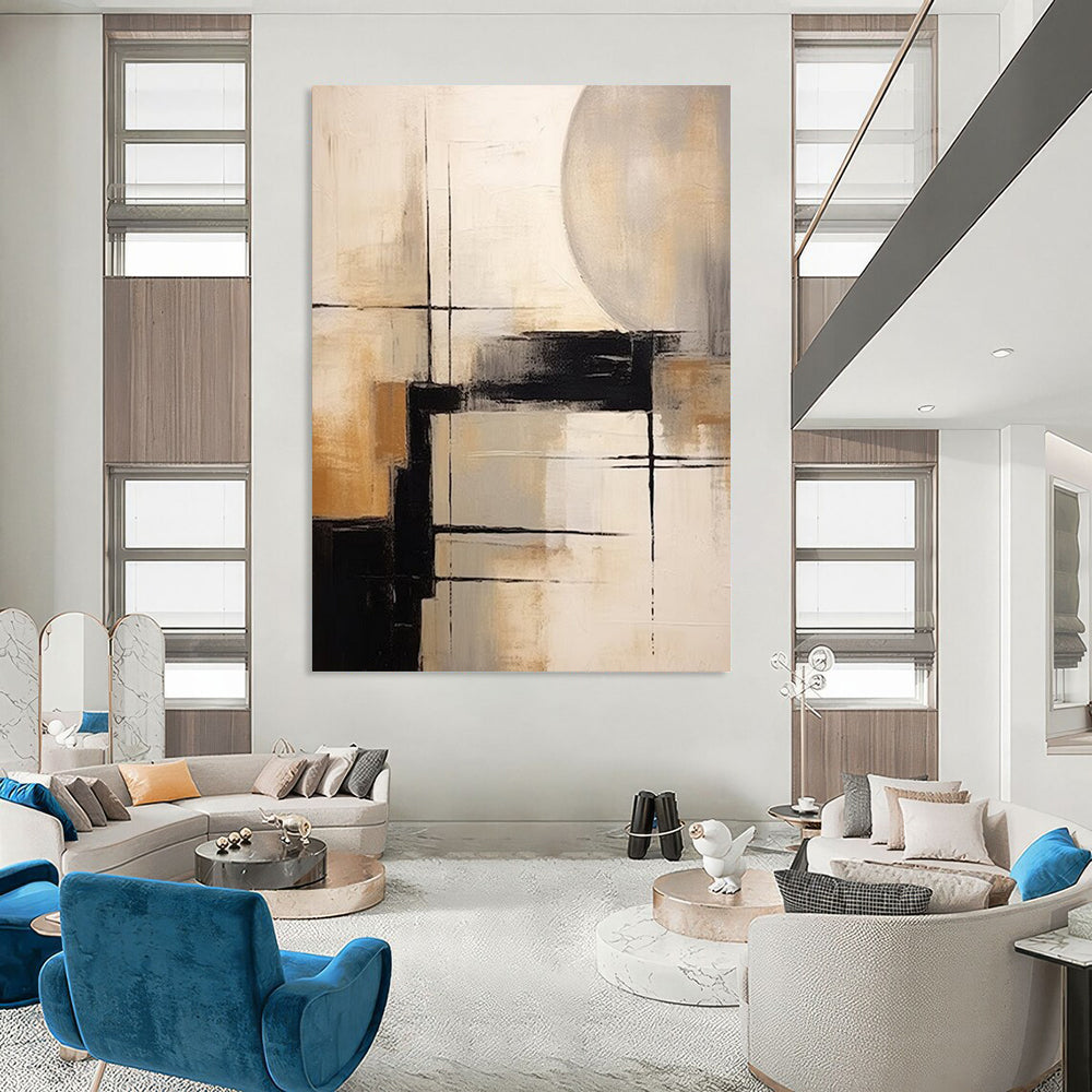 “Neutral Abstract Geometry” - Geometric Abstract Painting On Canvas DS356