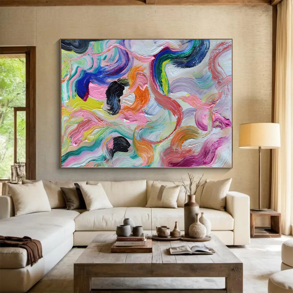 “Rainbow Swirl Abstraction” - Multicolor Abstract Painting On Canvas PS0479