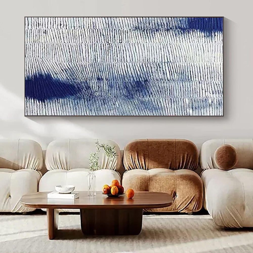 Blue and White with Striped Textures "Ocean Stripes" Abstract Painting On Canvas PS1359