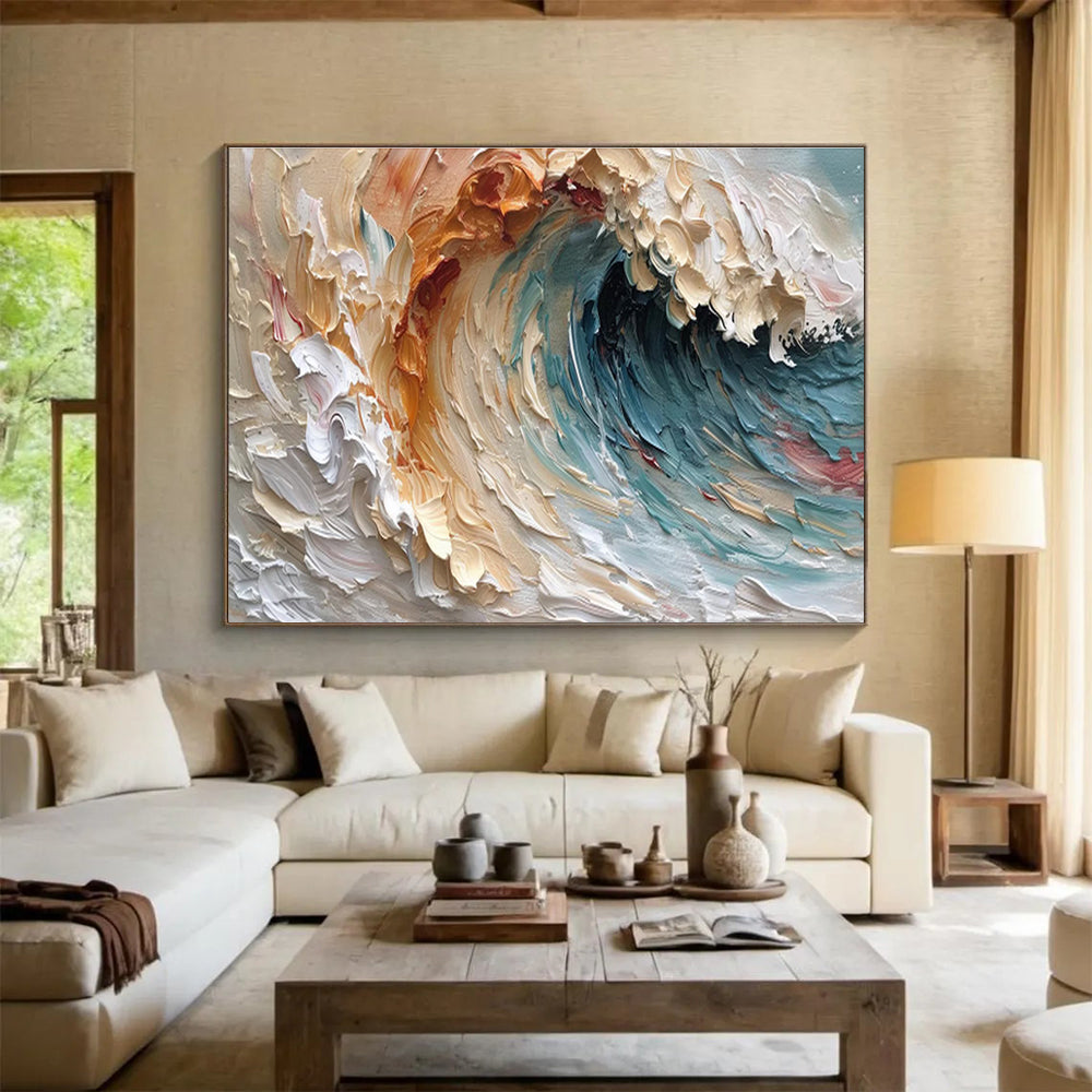 Sunset Wave - Impasto Sea Oil Painting, Great for Beach House & Balcony DKS676