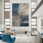 Blue - Gray - Gold Abstract Burst Painting On Canvas DS119