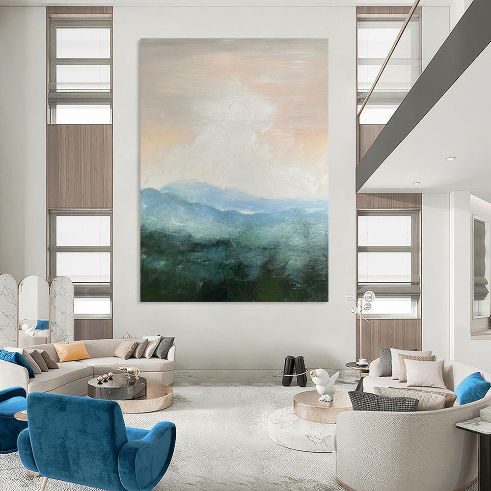 “Soft Pink - Blue Mountainscape” - Impressionistic Landscape Painting On Canvas DS010