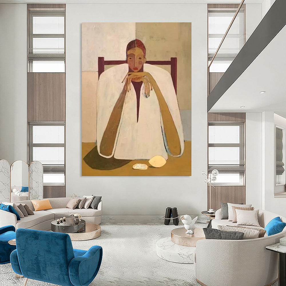 “Stylized Figure in White Robe” - Modern Figurative Painting On Canvas PT1936