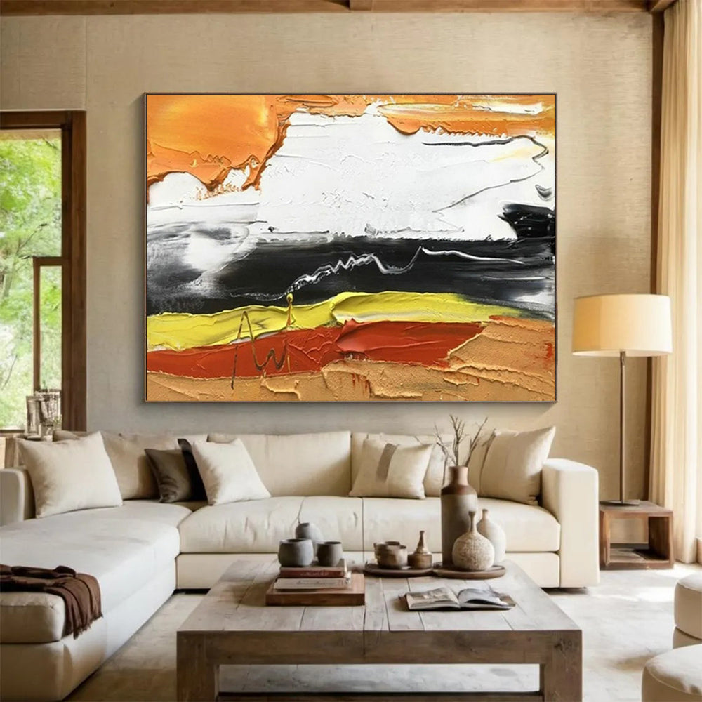 “Colorful Thick Strokes” - Multicolor, White Abstract Thick - Stroke Painting PS0612