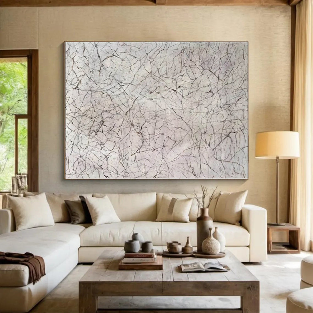 “Grey - White Abstract Web - like Texture” - Minimalist Abstract Painting On Canvas PS0306