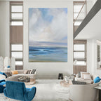 “Calm Sea and Sky: Blue - White Impressionistic Landscape” - Serene Coastal Painting On Canvas PT0957