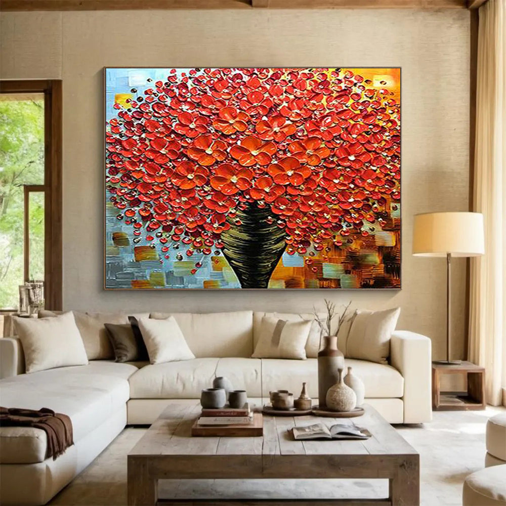“Red Blossom Textured Bouquet” - 3D Floral Painting On Canvas PT226