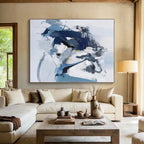 “Blue - White Dynamic Abstraction” - Blue, White, Gray Abstract Painting On Canvas PS0485