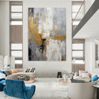 “Grey - Gold Abstract Elegance” - Neutral with Gold Accent Abstract Painting On Canvas PT1062