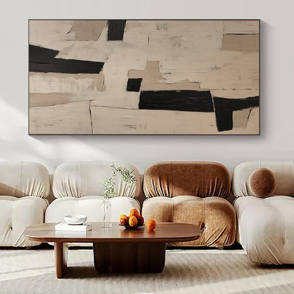 Beige and Black Collage, "Neutral Collage" – Mixed - Media Abstract On Canvas PS0952