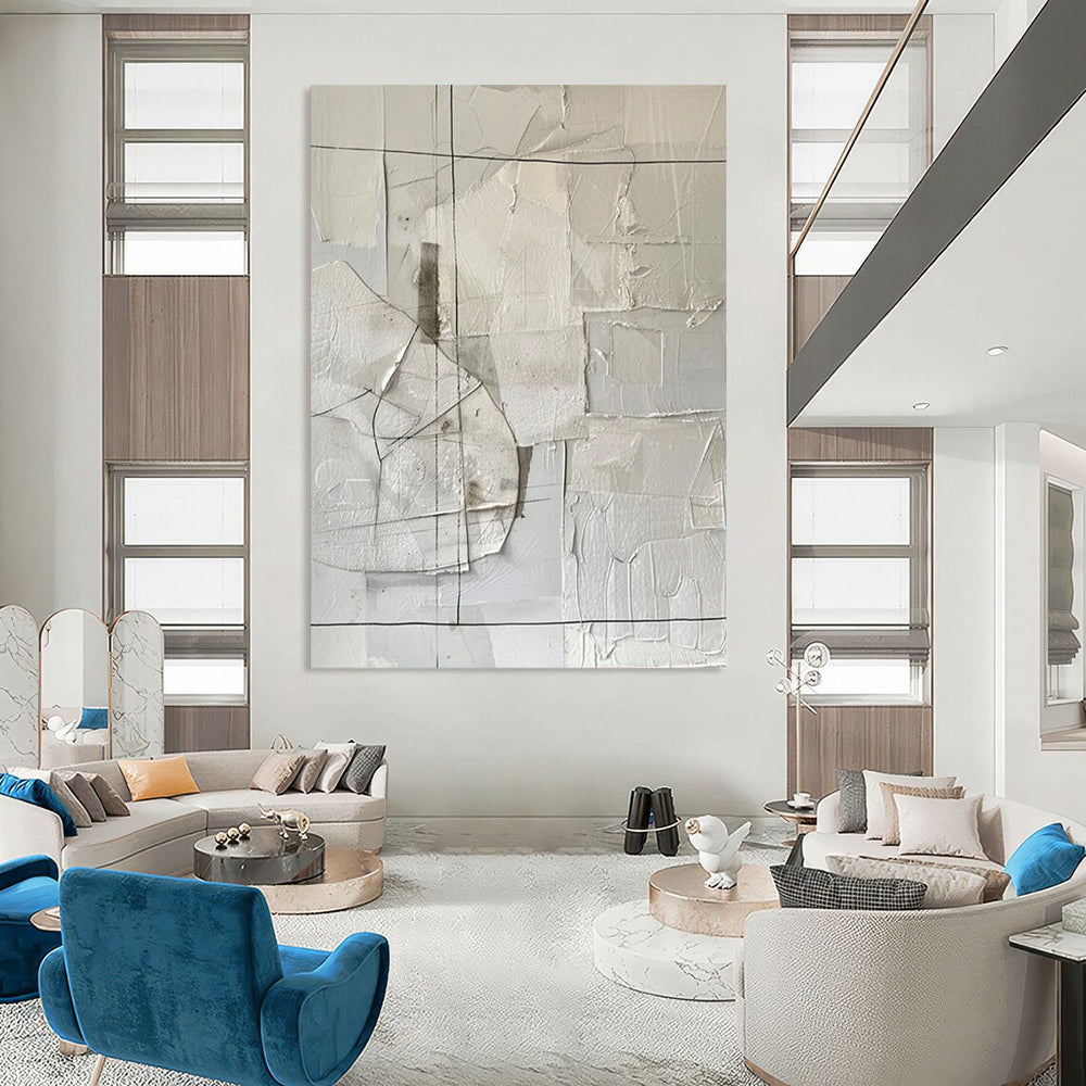 “White - Gray Collage Abstraction” - Mixed - Media Abstract Painting On Canvas DS017