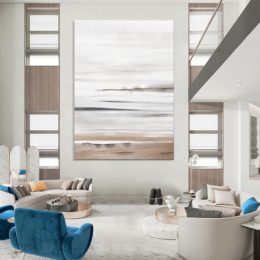 “Neutral Tones Watercolor Seaside Landscape” - Watercolor Painting On Canvas PT2064