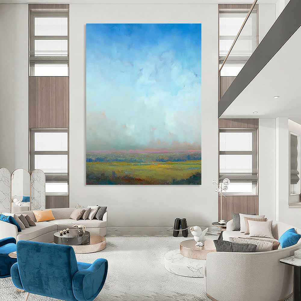 “Soft Horizons: Blue and Green Landscape” - Tranquil Landscape Painting On Canvas PT0935