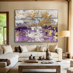 Purple, Gold & Gray Abstract Mosaic "Violet Rhapsody" Painting On Canvas PS0845