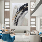 “Black, Gold & Silver Abstract” - Dramatic Contrast with Metallic Shimmers Painting On Canvas DS249