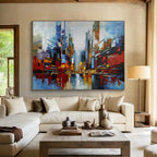 “Colorful Abstract Cityscape” - Vibrant Urban “Metro Blur” Painting On Canvas PT1673