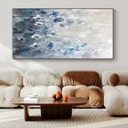 Blue and White Floral "Serene Blooms" Impasto Flower Painting On Canvas PS1086