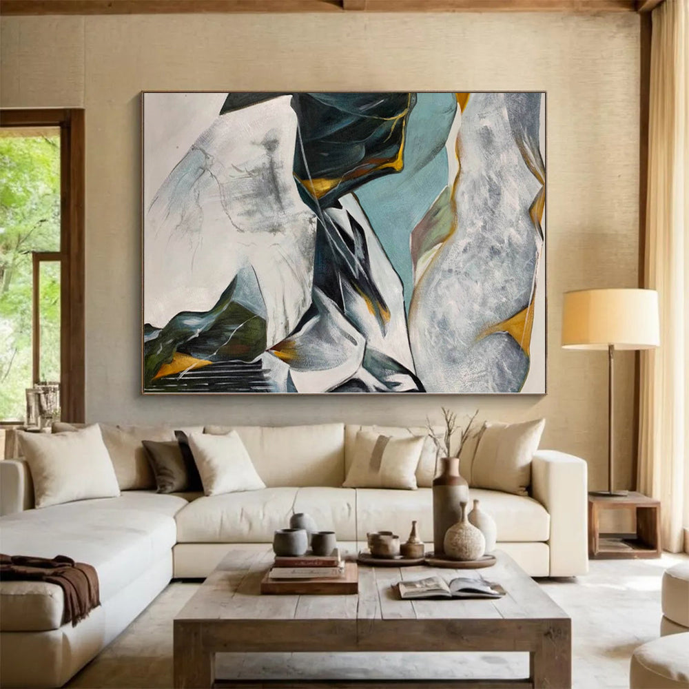 “Color - Blocked Abstract Mountain Forms” - Geometric Landscape Painting On Canvas PS0314