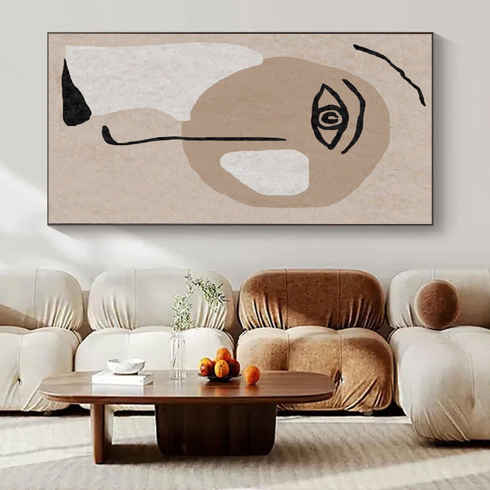 Beige, Brown, White and Black with Abstract Facial Features "Subtle Visage" Abstract Painting On Canvas PS1144