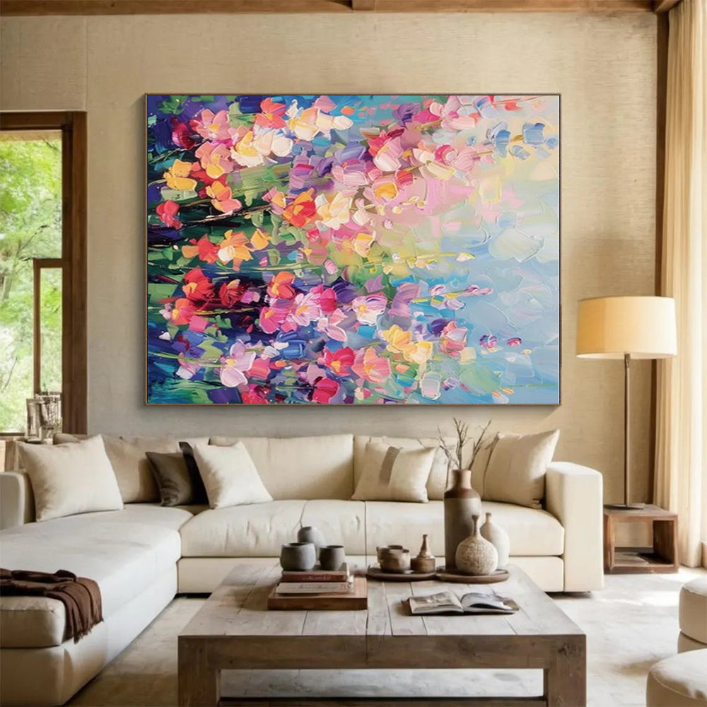 “Colorful Floral Field” - Multicolor Abstract Floral Painting On Canvas PS0694