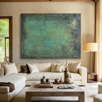 “Teal - Green Textured Patina” - Teal, Green, Brown Abstract Textured Painting On Canvas PS0641