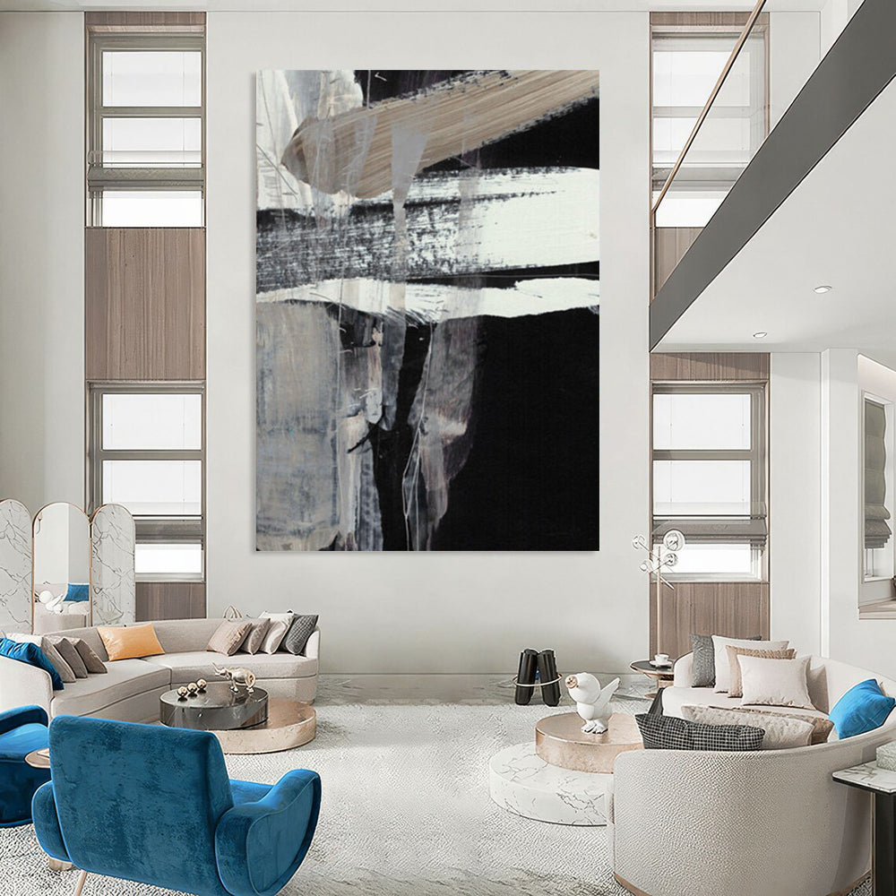 “Monochrome Drip Textures” - Black & White Contrast with Dripping Effects Painting On Canvas DS193