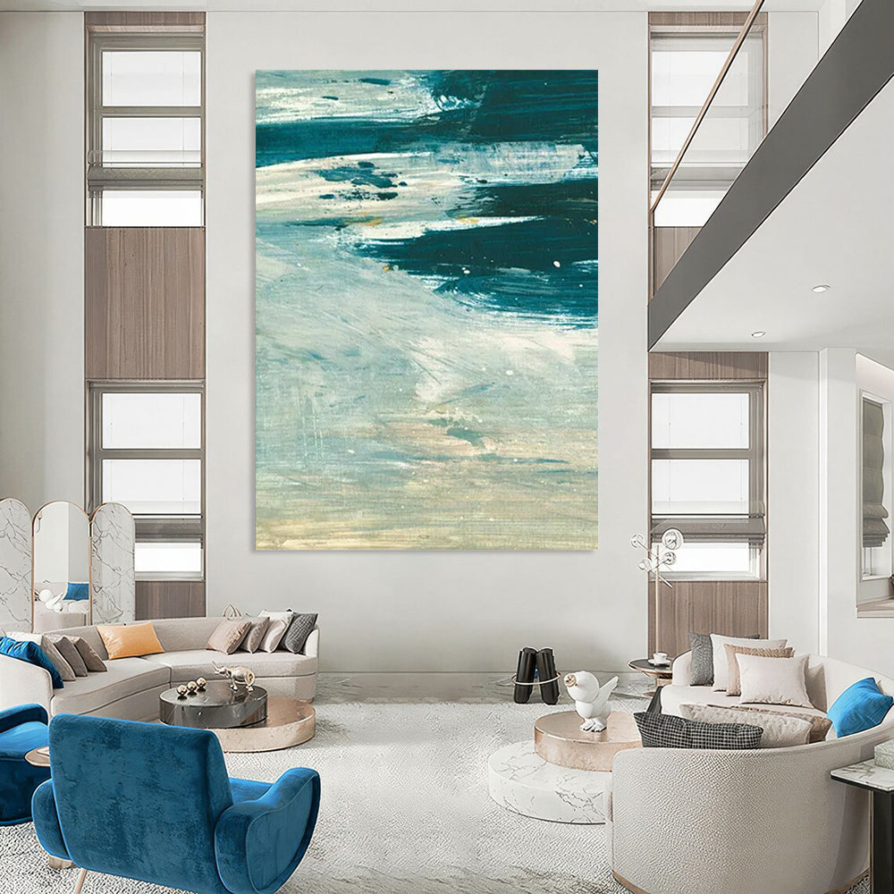 “Coastal Wave Rhythms” - Shades of Blue & White Textures Painting On Canvas DS176