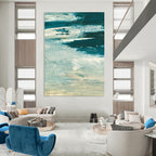 “Coastal Wave Rhythms” - Shades of Blue & White Textures Painting On Canvas DS176