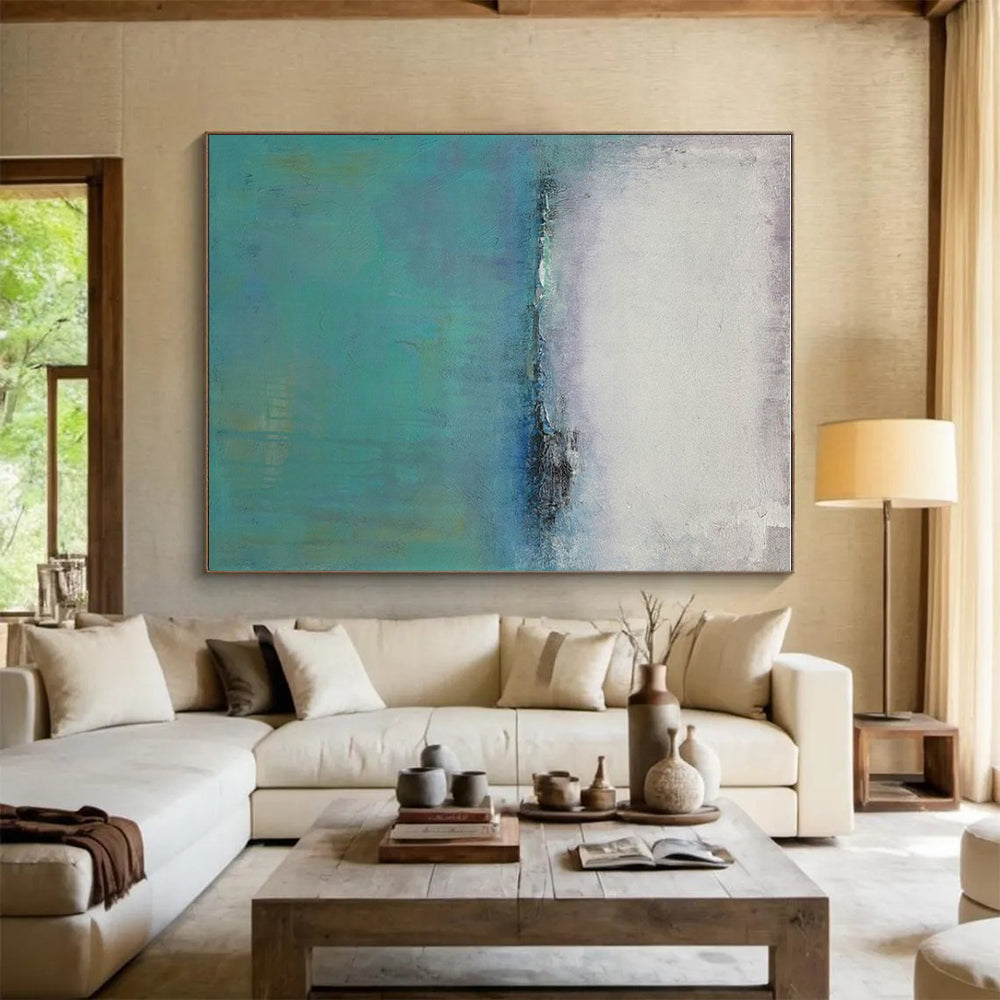 “Misty Sea Calm” - Blue, Gray, Purple Abstract Landscape Painting On Canvas PS0636