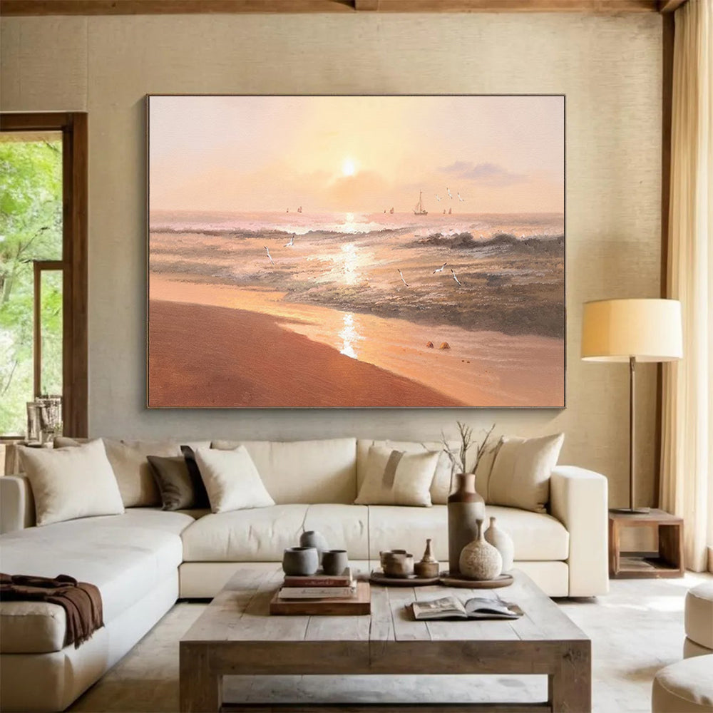“Orange - Gold Sunset Beach” - Impressionistic Landscape Painting On Canvas PT264