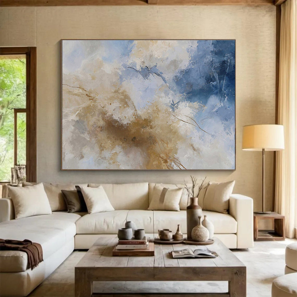 Blue and Beige Abstract Clouds Abstract Landscape Painting On Canvas DKS136