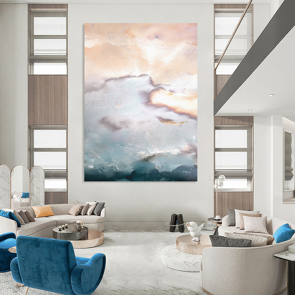 “Golden Clouds & Soft Hues” - Pastel Tones with Gold Accents Painting On Canvas DS165