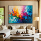 “Rainbow Explosion in Vivid Colors” - Abstract Expressionist Painting On Canvas PT049