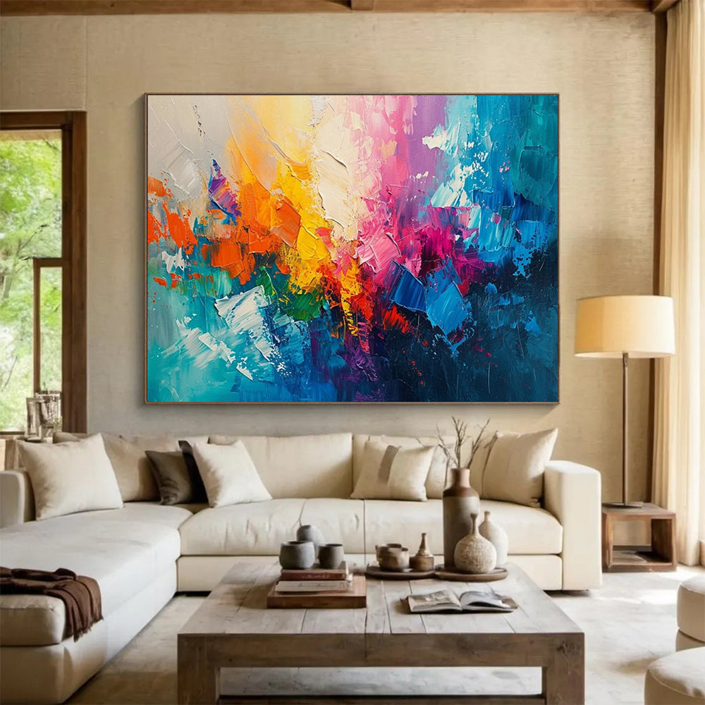 “Rainbow Explosion in Vivid Colors” - Abstract Expressionist Painting On Canvas PT049