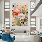 Impasto Floral Mix of Coral, White, Greens, Matisse - Inspired, Floral Painting On Canvas PT2128