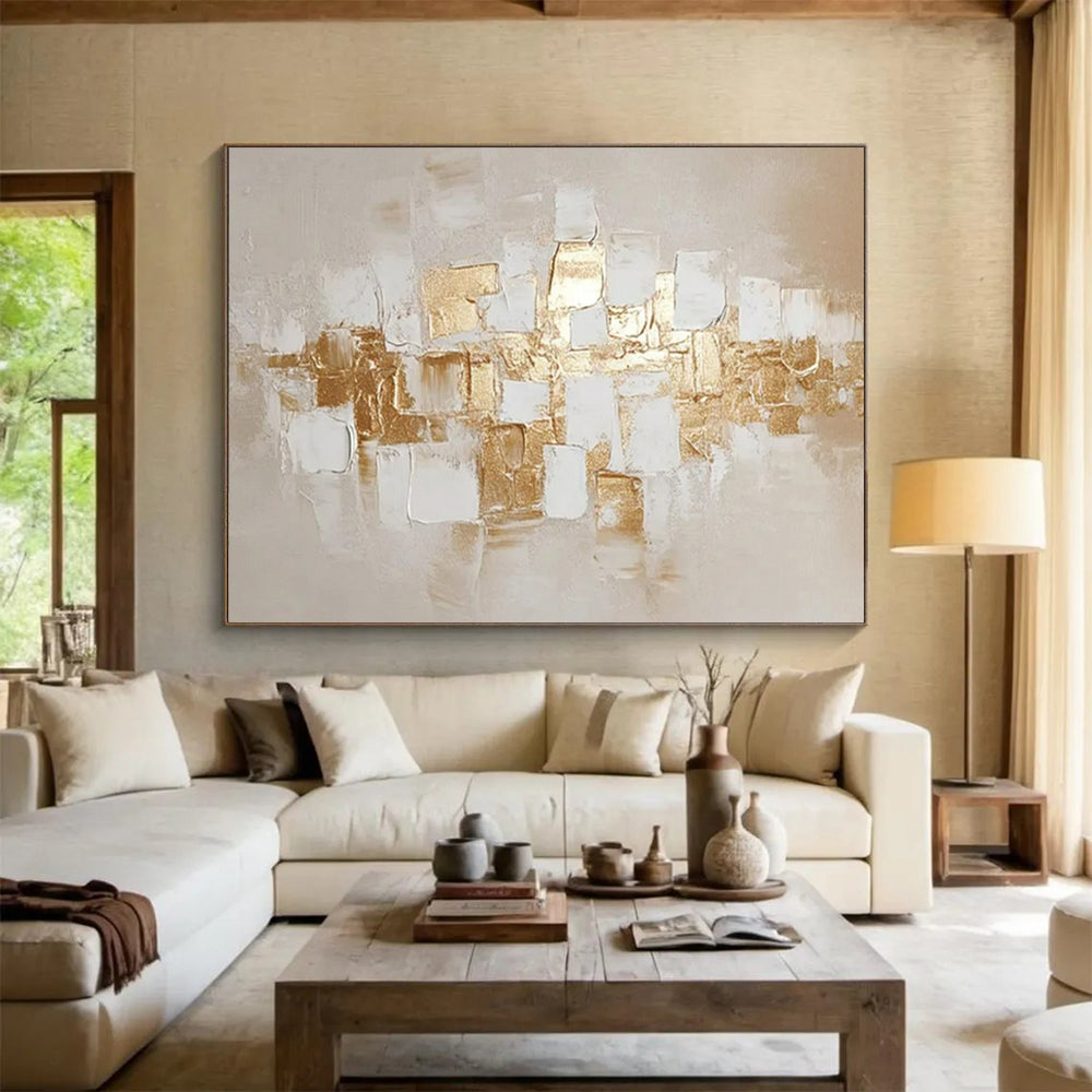 “Gold - Accent Abstract Blocks” - Luxe - Minimalist Painting On Canvas PT1552