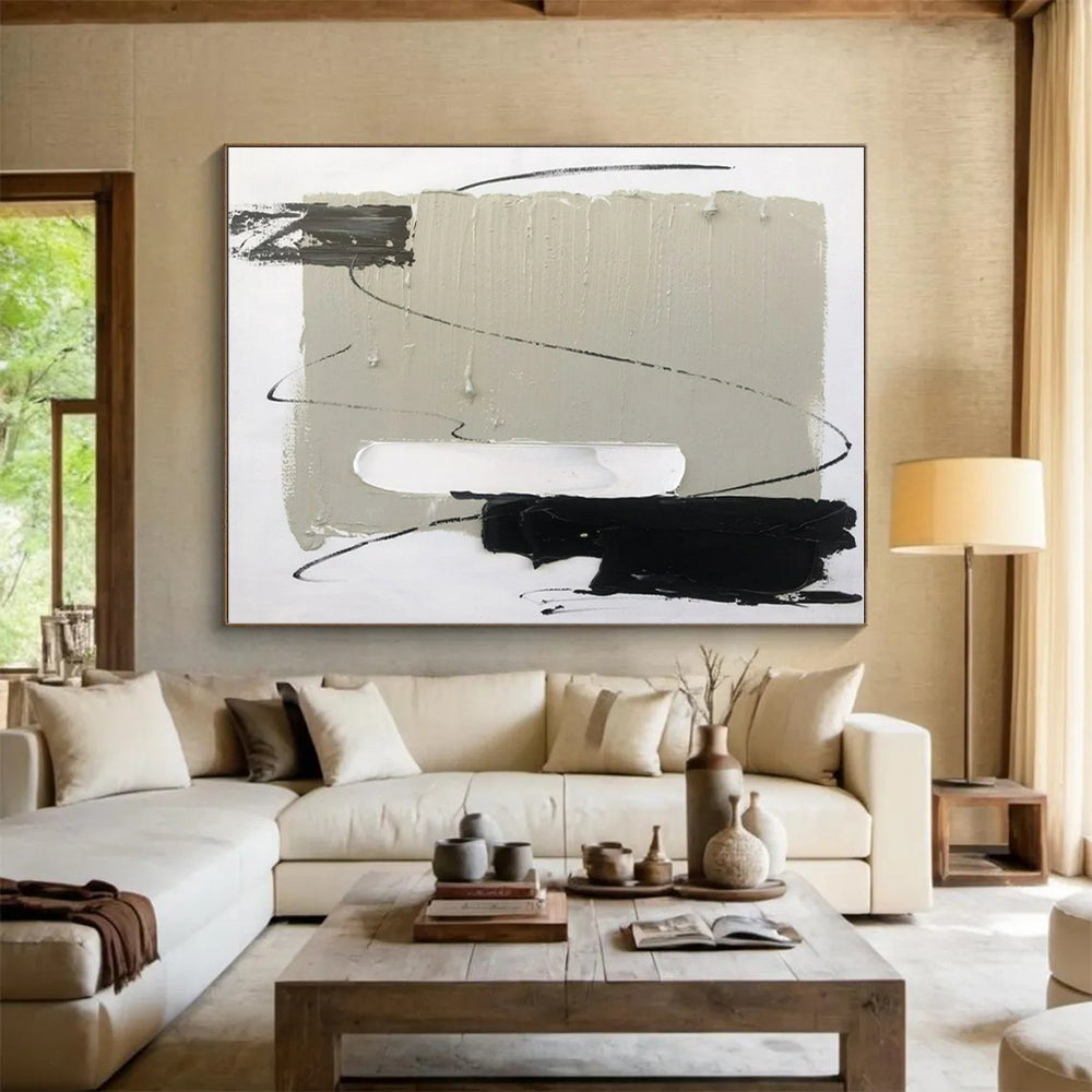 Gray, Black, White Subtle Layers “Concrete Serenity” - Painting On Canvas PS0800